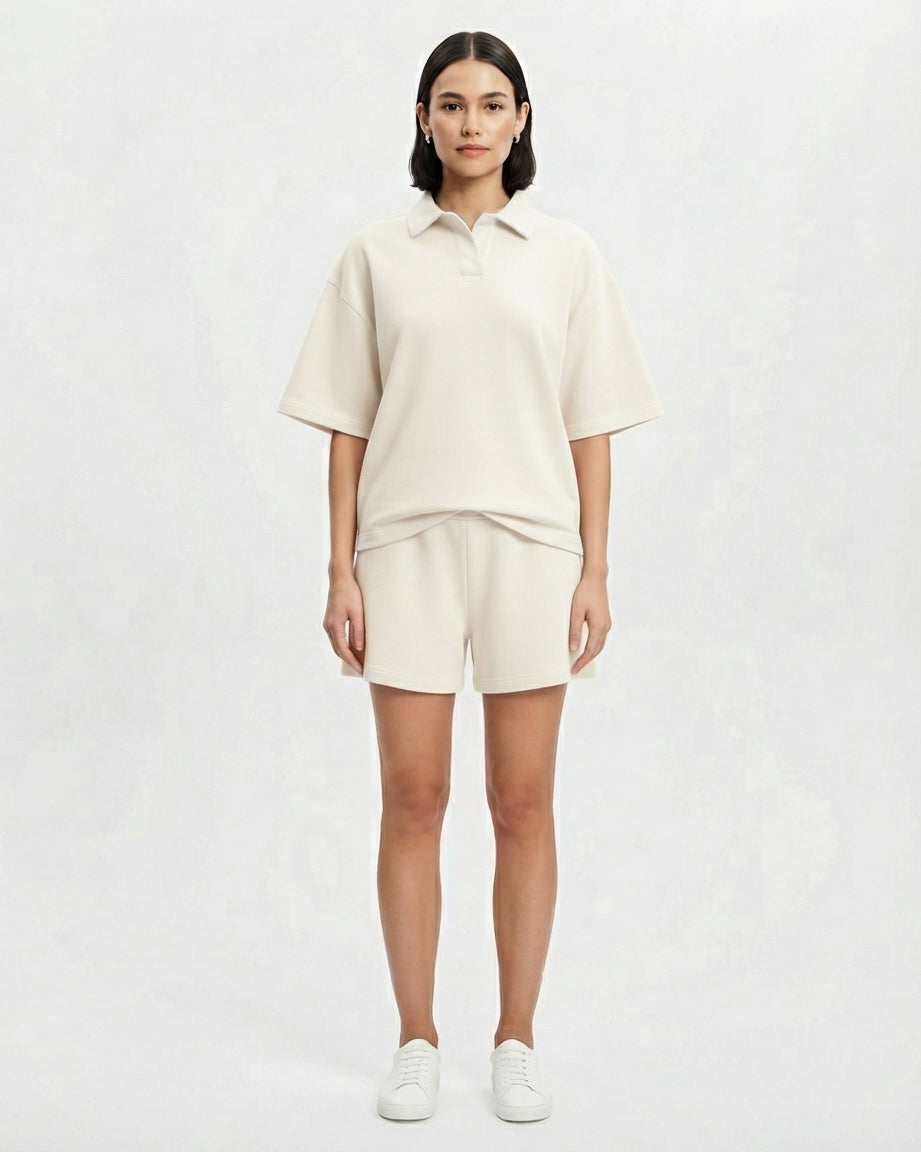 Conjunto polo oversize marfil